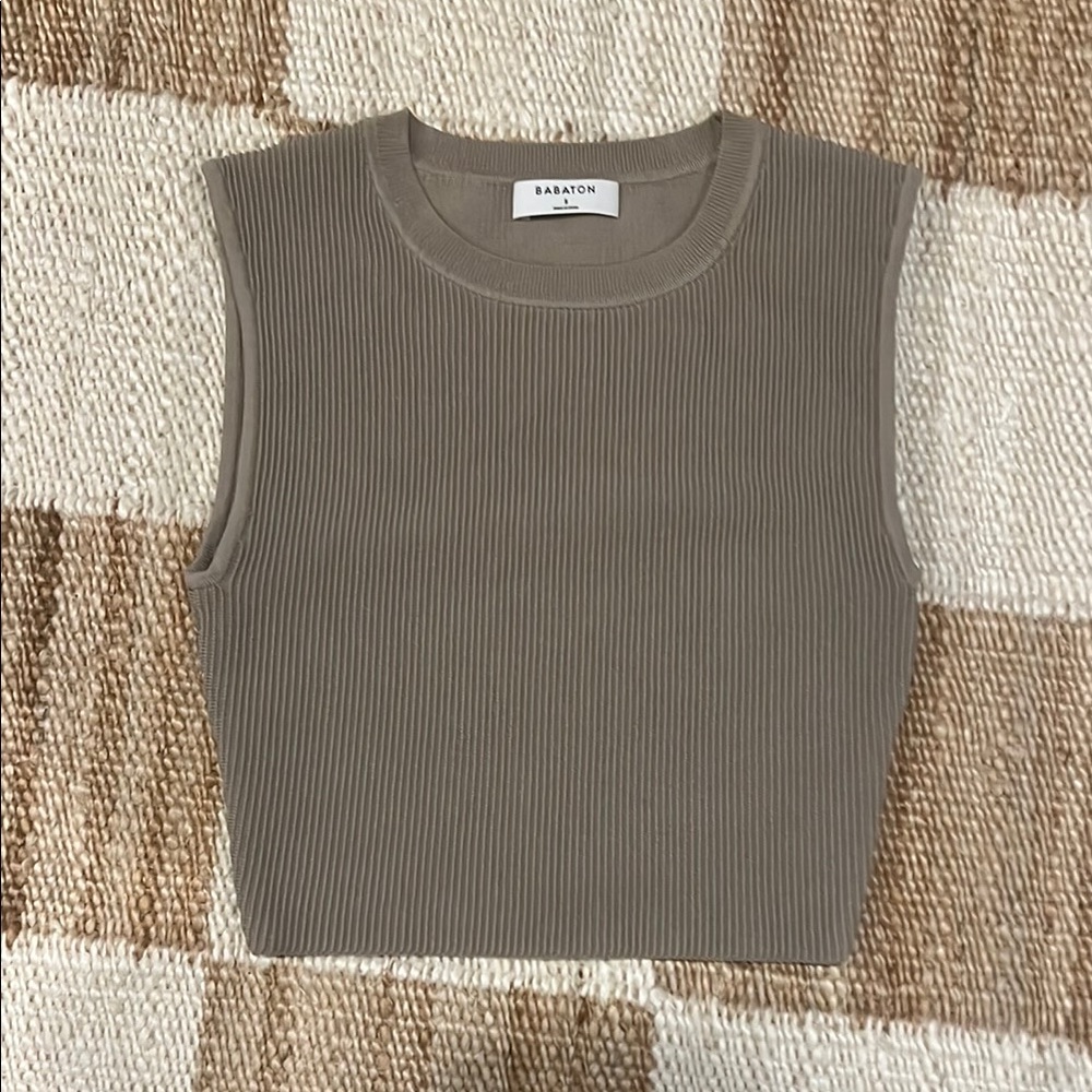 Babaton Tan Ribbed Crop Top